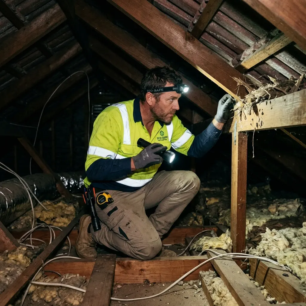 Technician inspecting a Cremorne subfloor void for a deceased cat